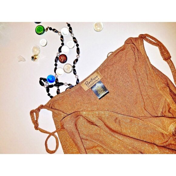 Lot Set of 2 GOLD and BROWN Woman's CAMI Top CAMISOLE Soft Shell Layer Shirt MED - Picture 4 of 7